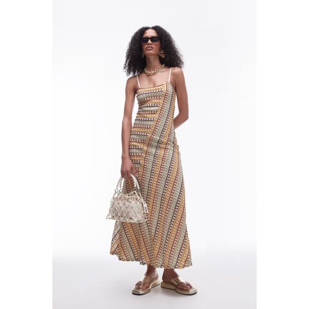 Topshop Square Neck Strappy Crochet Maxi Dress